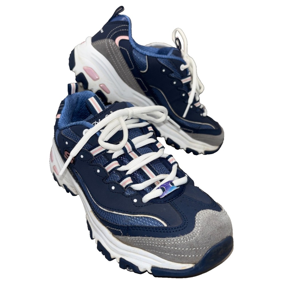Skechers D'Lites Women's 8.5 Navy White Blue Chunky Sneakers Active Walking
